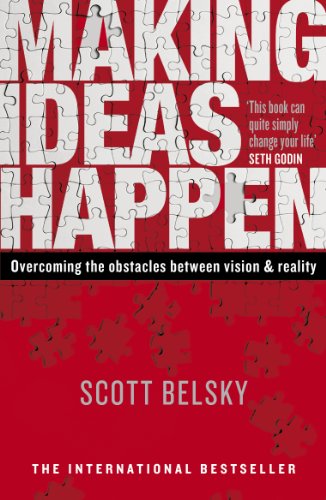 Book cover: "Making Ideas Happen" by Scott Belsky, red and white design.
