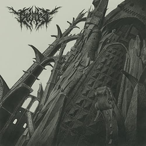 Black and white album cover depicting a gothic, ruined cityscape.