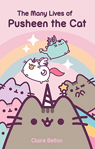Book cover featuring Pusheen the cat in various costumes against a pastel rainbow background.