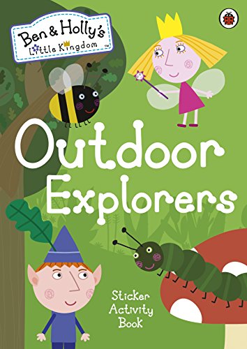 "Children's sticker activity book cover featuring cartoon fairy, elf, bee, and caterpillar on green background."