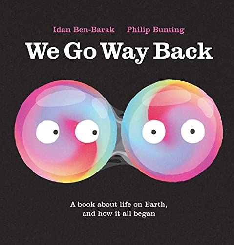 Book cover with two colorful, googly-eyed spheres connected on a black background.