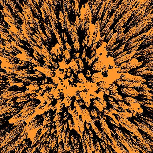 The image is an orange and black abstract design, resembling a splatter. Alt text: Orange background with black splatter design.