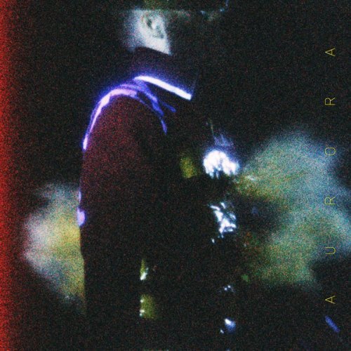 "Blurry image of a person in dark clothing with reflective strips, text 'A U R O R A'."