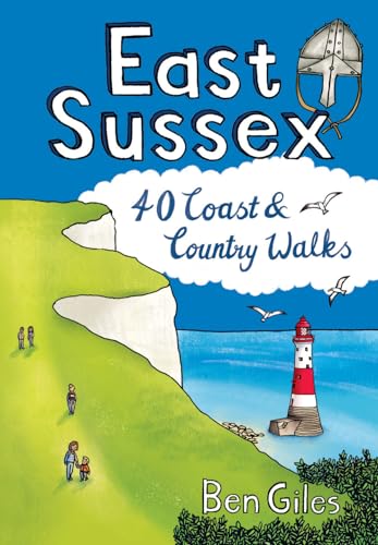 Book cover: “East Sussex: 40 Coast & Country Walks” with coastal illustration.