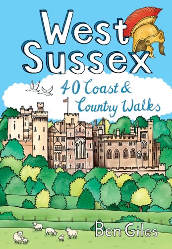 Book cover illustration featuring a castle, sheep in a field, and a Roman helmet.