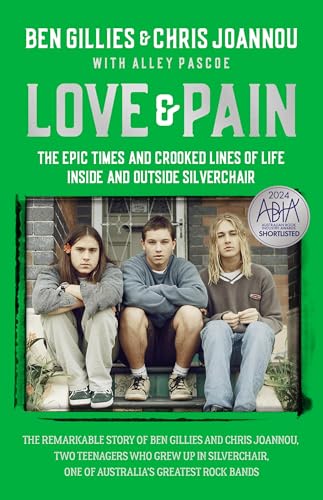 Book cover featuring three young men, likely the band Silverchair, seated on steps.