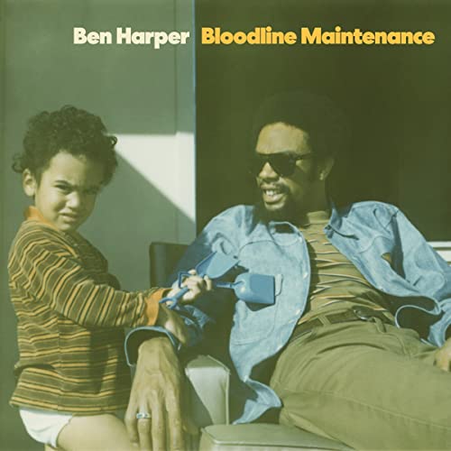 Album cover: Ben Harper with a child, vintage green and yellow tones.