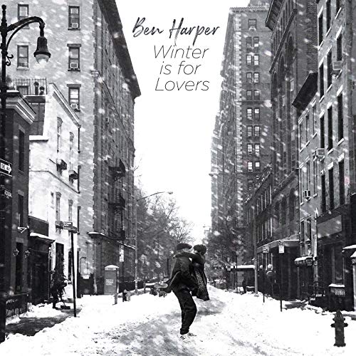 Black and white album cover with a snowy street scene and couple.