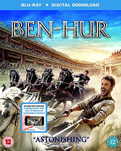 "Ben Hur Blu-ray case with chariot racing scene and title 'Ben-Hur' on the cover."
