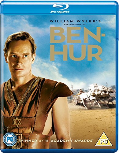 Ben-Hur" Blu-ray cover featuring Charlton Heston and a chariot race scene.