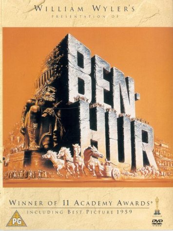 Ben-Hur" DVD cover featuring a statue, chariots, and large title text.