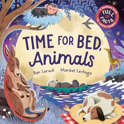 Book cover: sleepy animals—kangaroo, monkey, dog, giraffe—under a moon.
