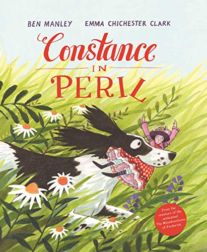Book cover: a large dog carries a small girl through tall grass.