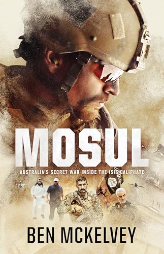 Book cover: soldier in helmet, title “Mosul”, and blurred figures in background.
