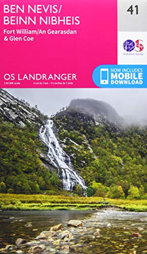 Ordnance Survey map cover featuring Ben Nevis mountain and waterfall.