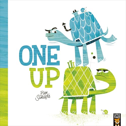 Book cover with illustrated blue and green elephants and the title "One Up".