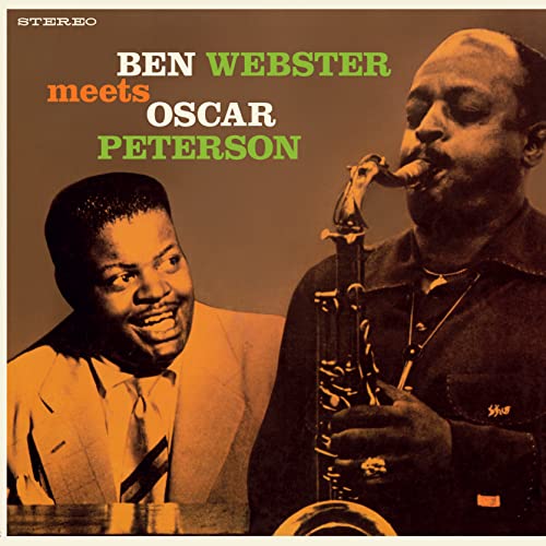 Album cover featuring Oscar Peterson and Ben Webster playing saxophone against a brown background.