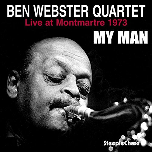 "Black and white vinyl album cover featuring Ben Webster playing the saxophone."