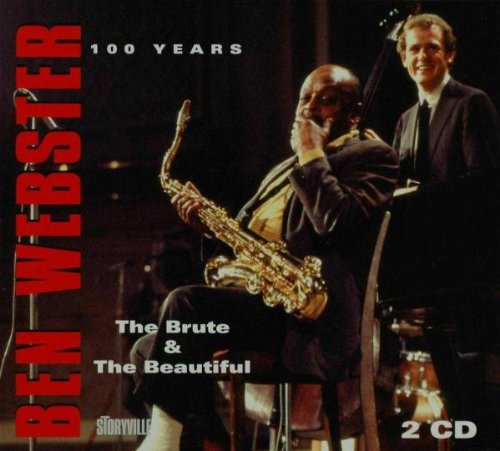 "CD cover with Ben Webster playing saxophone and a man standing behind him."