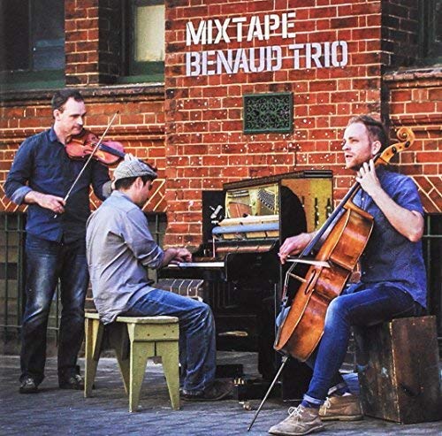 Benaud Trio CD cover: three musicians playing outdoors with a piano.