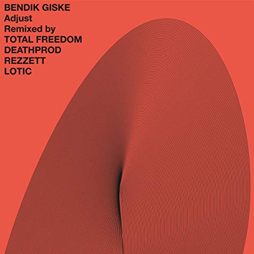 Red album cover with abstract curved lines and white text: "Bendik Giske Adjust".