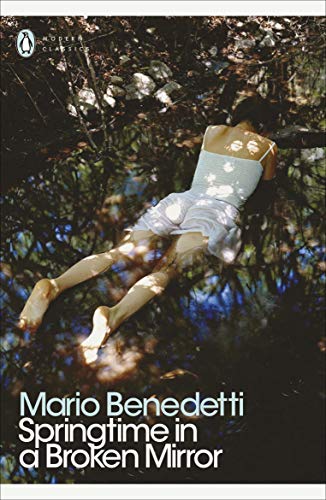 Book cover: woman lying in foliage, title "Springtime in a Broken Mirror".
