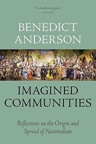 Book cover for Imagined Communities by Benedict Anderson with a mural of diverse people.