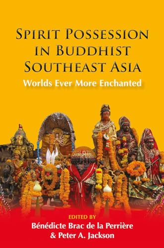 Book cover depicting a Southeast Asian spirit shrine with figures and garlands.