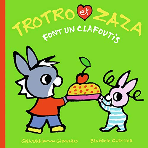 Donkey and rabbit presenting a cherry clafoutis on a platter.