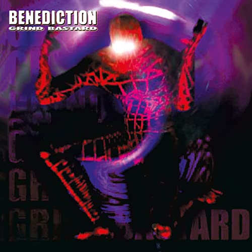 CD cover for Benediction’s “Grind Bastard” featuring a distorted, red figure.