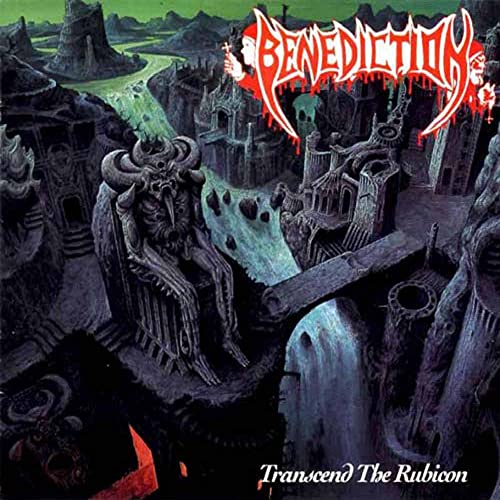 CD cover: demonic figure seated amongst gothic ruins and a waterfall.