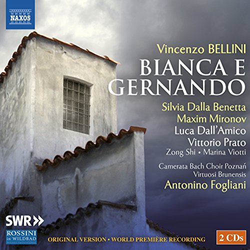 CD cover featuring a white building with a cloudy background, listing opera performers.