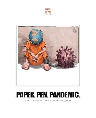 Cartoon depicts a chained figure with a globe for a head, near a virus.
