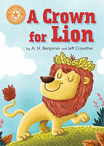 Book cover: Cartoon lion with a leafy crown on a green hill.