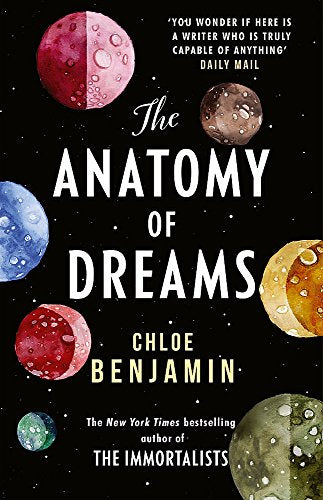 Book cover: "The Anatomy of Dreams" with watercolor planets and white text.