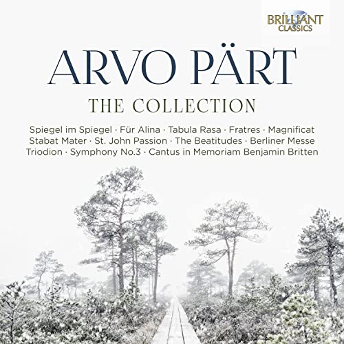 CD cover for Arvo Pärt’s “The Collection” with a winter forest scene.