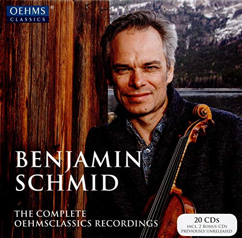 Portrait of violinist Benjamin Schmid with his instrument, album cover.