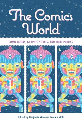 Book cover: "The Comics World" with illustrated figures reading books.
