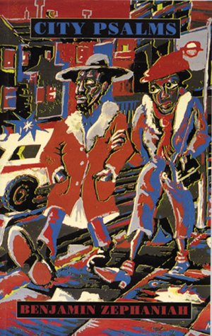 Book cover: “City Psalms” by Benjamin Zephaniah, illustration of two figures.