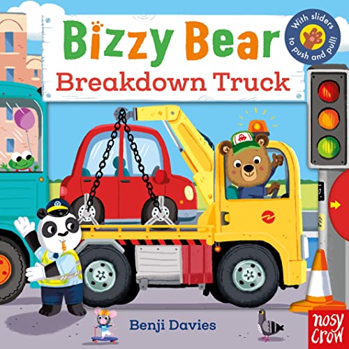 Bizzy Bear book cover featuring a yellow breakdown truck and bear driver.