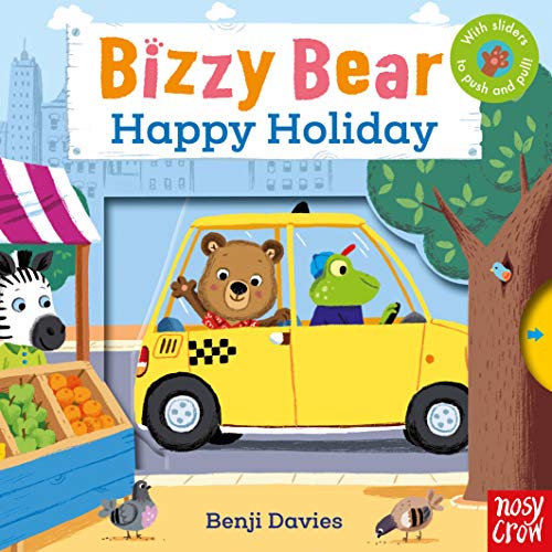 Bizzy Bear book cover with a bear driving a yellow taxi.