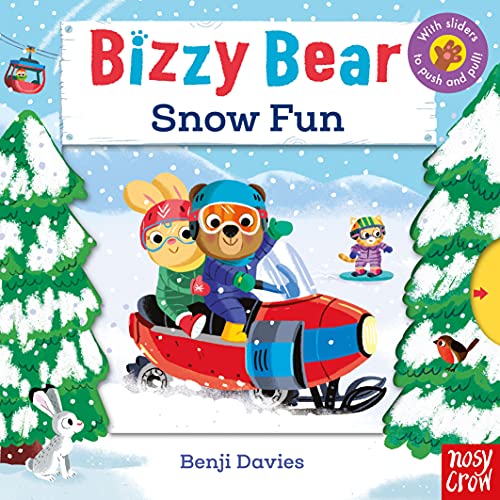 Bizzy Bear: Snow Fun" book cover with a bear riding a snowmobile.
