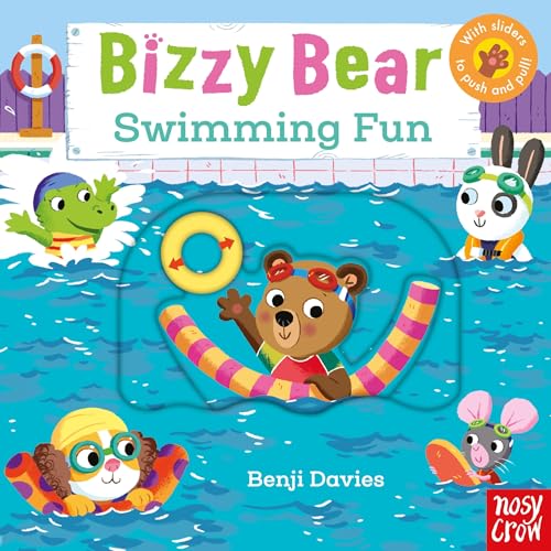 Bizzy Bear book cover with animals swimming and interactive sliders.