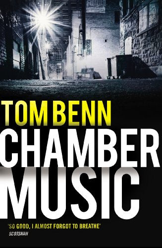 Book cover: dark alley scene with bold white text "Chamber Music.