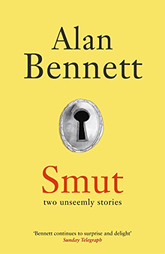 Book cover with yellow background, author name, title Smut, and a central keyhole illustration.