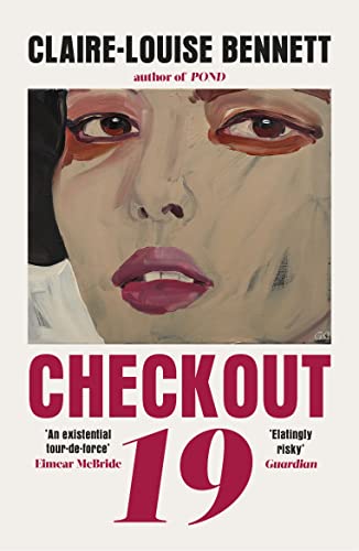 Book cover for "Checkout 19" featuring a close-up painted portrait of a woman.