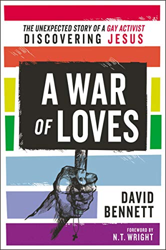 Book cover: "A War of Loves" with hand holding a protest sign and cross.