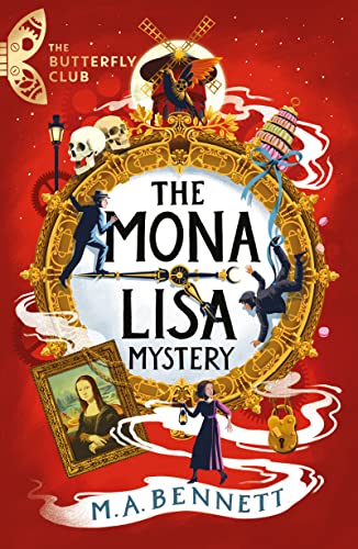 Book cover featuring ornate frame, figures, the Mona Lisa, and Parisian elements.