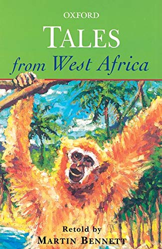 Book cover: "Tales from West Africa" with an orangutan illustration.