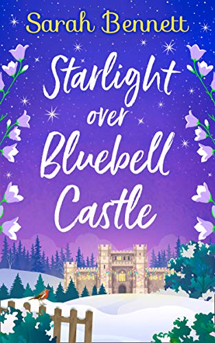 Book cover with castle illustration, bluebells, and snowy landscape.